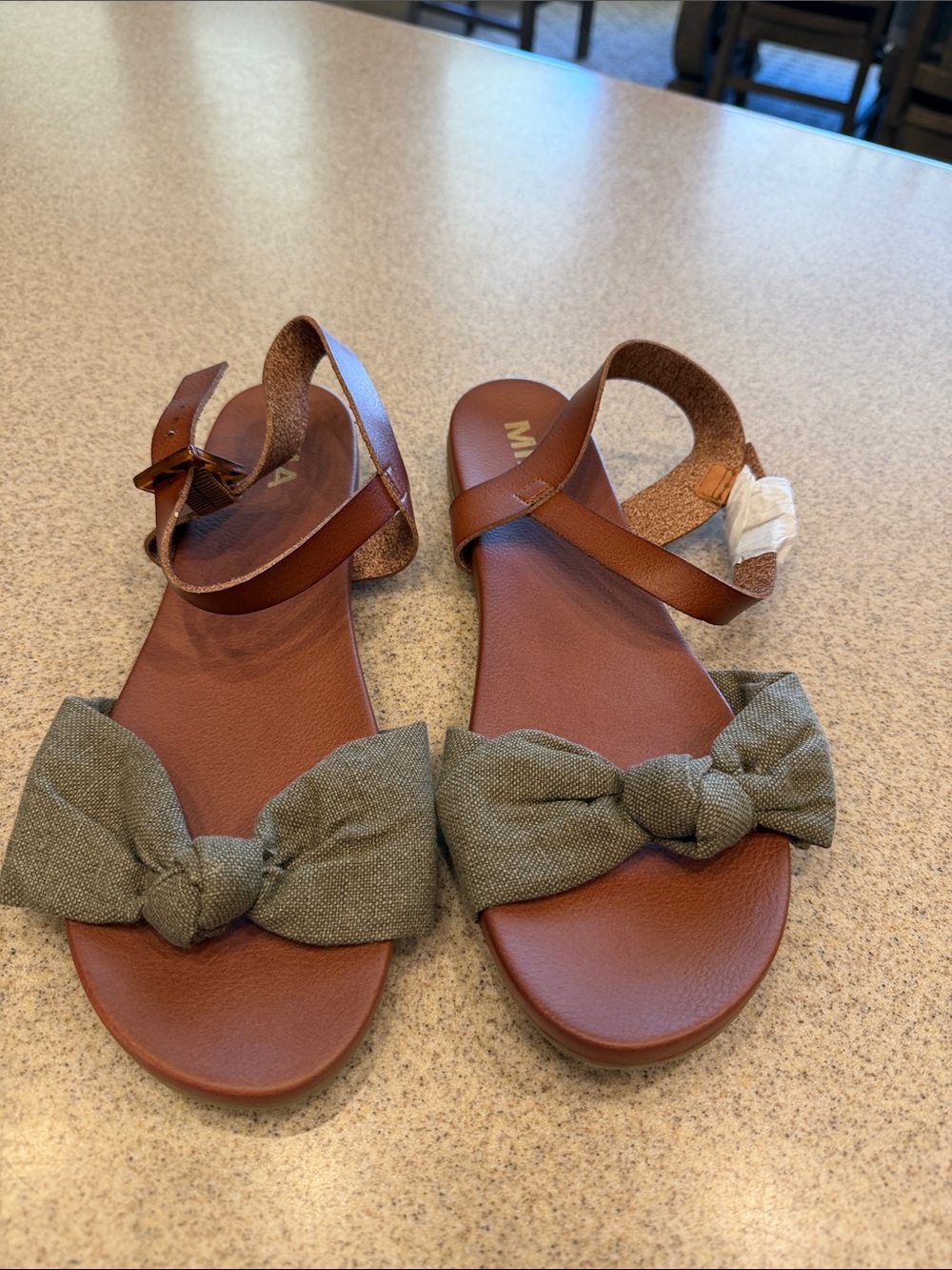 MIA Brown Leather & Gray Bow Ankle-Strap Sandals NWOT